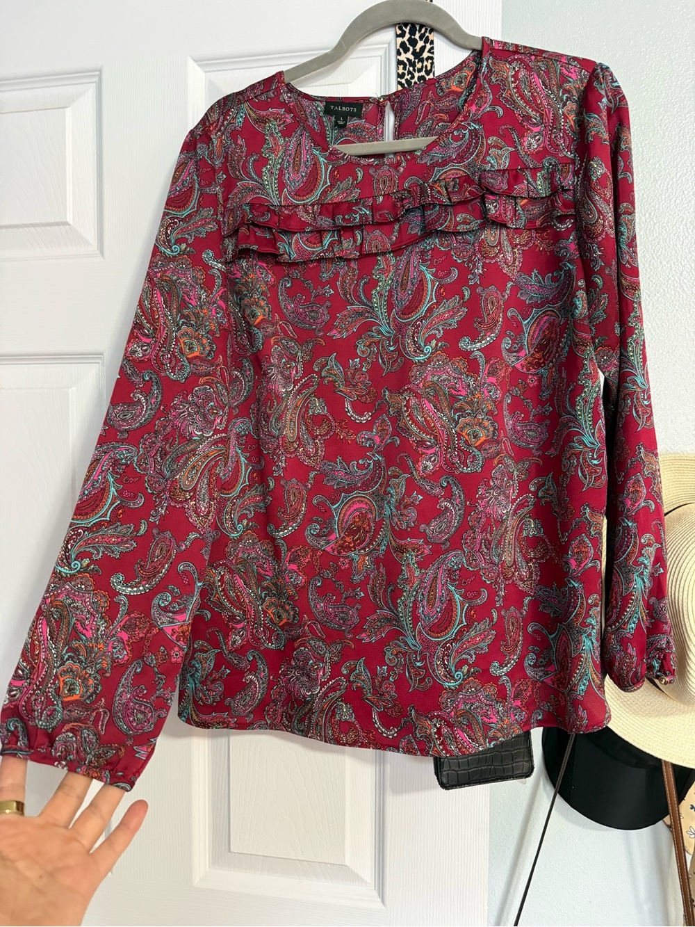 Talbots Paisley Ruffle-Yoke Blouse - Berry